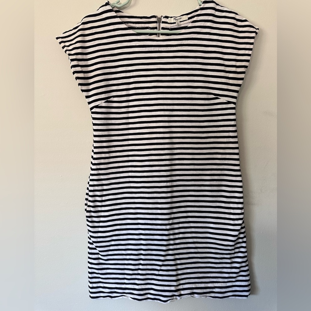 Madewell Black and White Striped Tee Dress